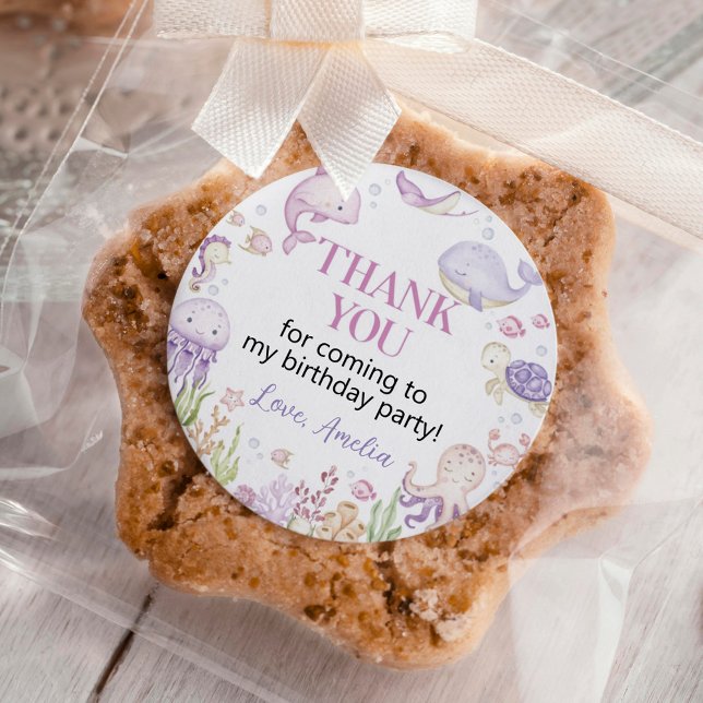 Ocean Animals Girl Under the Sea Birthday Classic Round Sticker (Creator Uploaded)