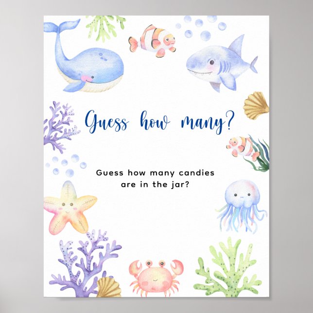 Ocean animals - How many candies are in the jar Poster (Front)