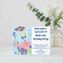 Ocean Animals Kid's Birthday Invitation Postcard