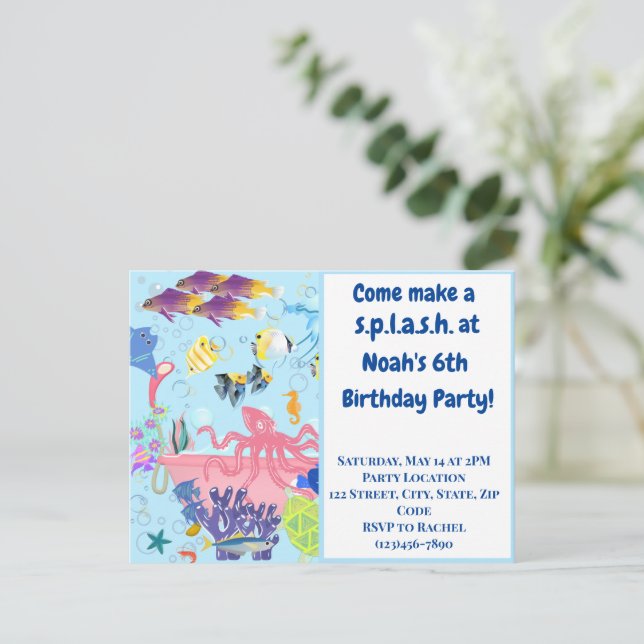 Ocean Animals Kid's Birthday Invitation Postcard (Standing Front)