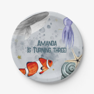Ocean Animals Kids Birthday Party Blue  Paper Plate