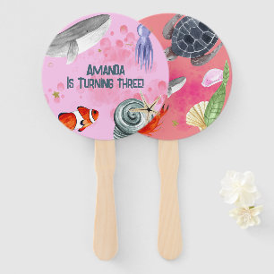 Ocean Animals Kids Birthday Party Pink  Hand Fan