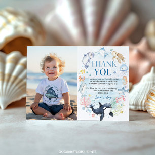 Ocean Animals Kids Under the Sea Birthday Photo Thank You Card