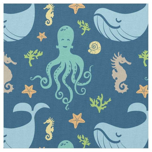 Ocean Animals | Nautical Nursery Fabric (Close Up)