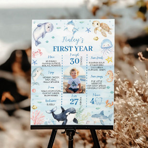 Ocean Animals Oneder the Sea Birthday Milestone Poster