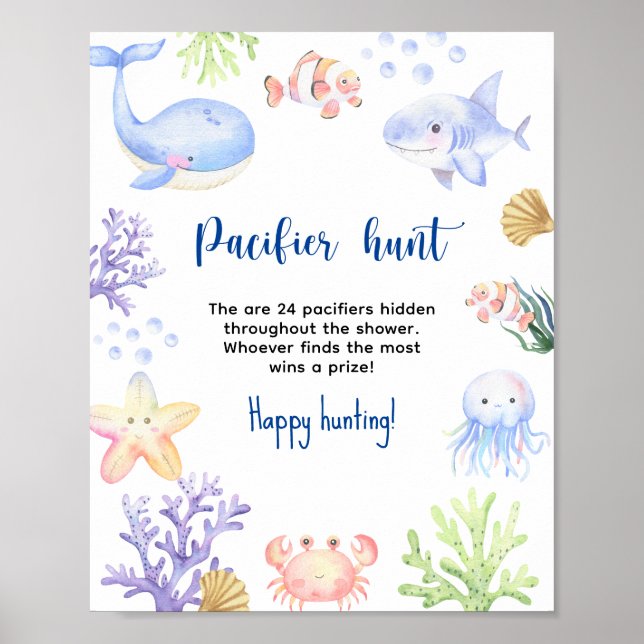 Ocean animals - Pacifier hunt game baby shower Poster (Front)