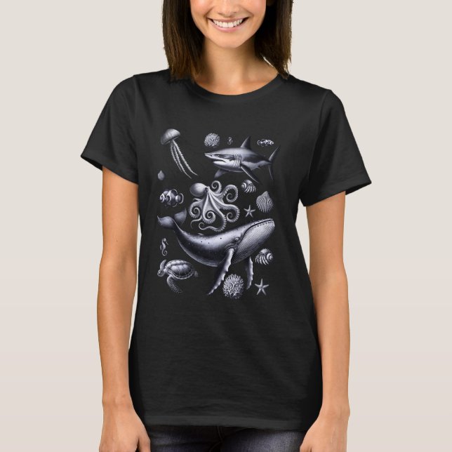Ocean Animals Tee Shark Whale Turtle Oceanography  (Front)