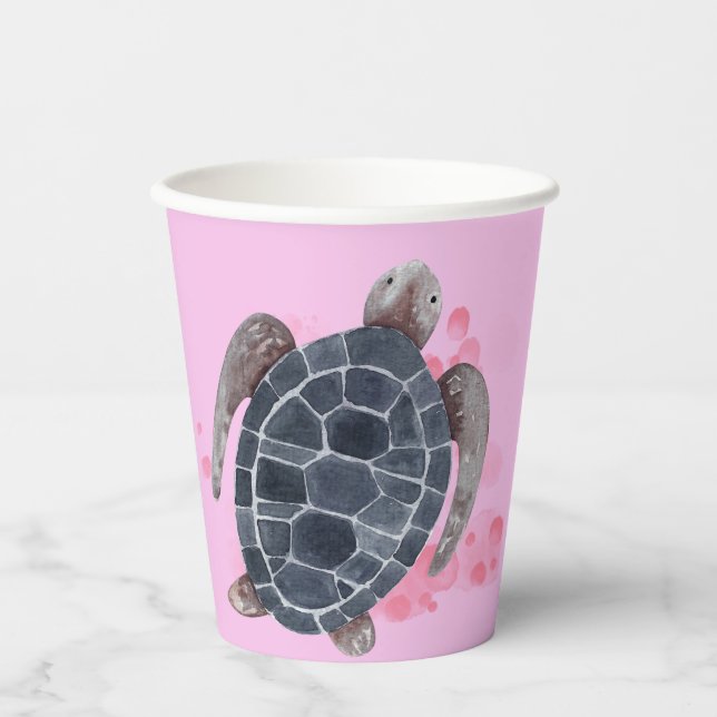 Ocean Animals Turtle Kids Birthday Party Pink Paper Cups (Front)