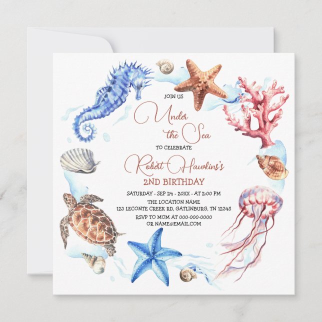 Ocean Animals Under the Sea Birthday Invitation (Front)