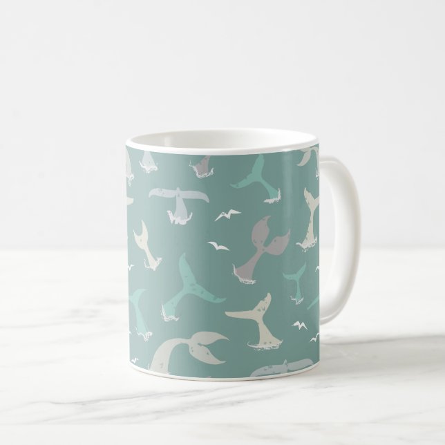 Ocean Animals Whale Tails Blue Coffee Mug (Front Right)