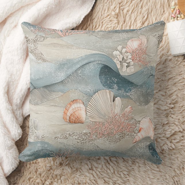 Ocean Aqua Coral Reef Coastal Pattern Cushion (Blanket)