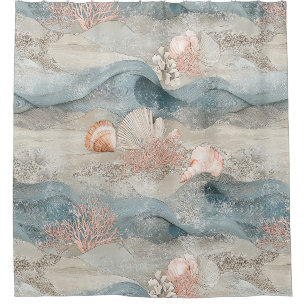Ocean Aqua Coral Reef Coastal Pattern Shower Curtain