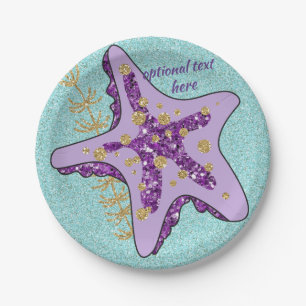 Ocean Aqua Glitter Purple Star Fish Paper Plates