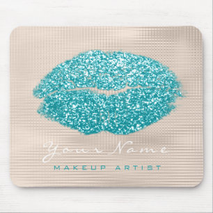 Ocean Aqua Ivory Glitter Name Makeup Lips Kiss Mouse Pad