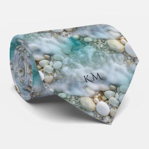 Ocean Aqua Maritime Elegant Monogram Tie
