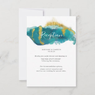 Ocean aqua watercolor Wedding reception details RSVP Card