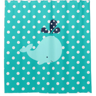 Ocean Aqua Whale on Turquoise Polka Dots Shower Curtain