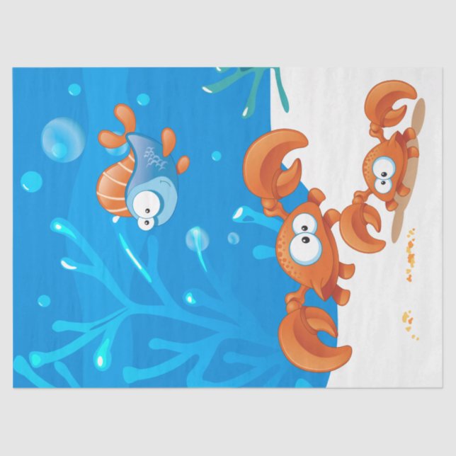 Ocean Aquatic  Cute Crab Funny Fish Decoupage Tissue Paper (Front)