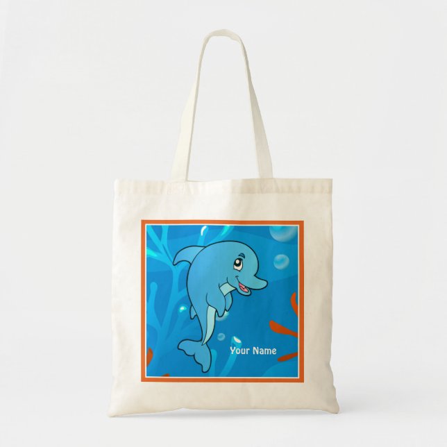 Ocean Aquatic Cute Dolphin Custom Tote Bag (Front)