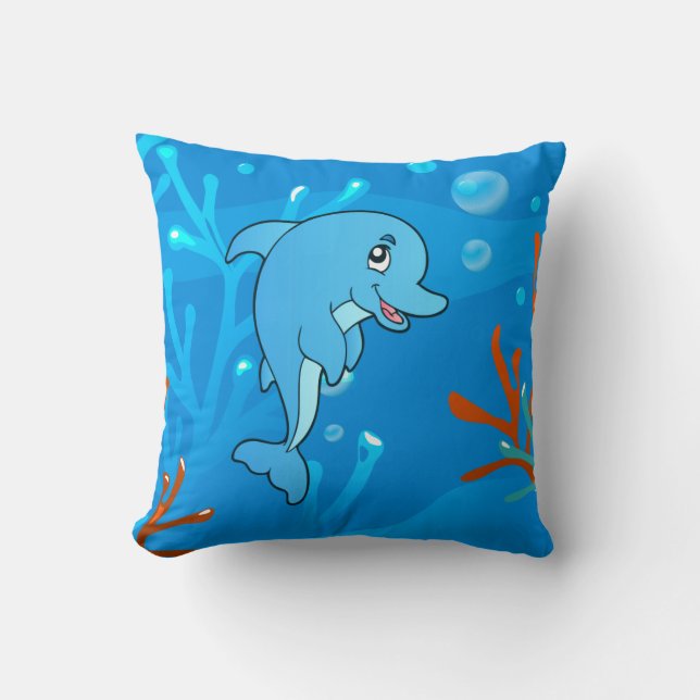 Ocean Aquatic Cute Dolphin Pillow (Front)