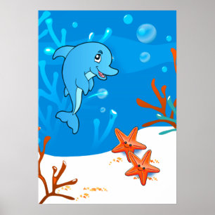 Ocean Aquatic  Cute Dolphin Starfish Poster
