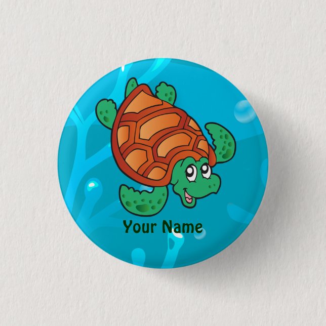 Ocean Aquatic Cute Turtle Custom Button (Front)