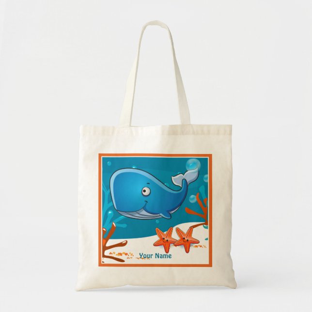 Ocean Aquatic Cute Whale Custom Tote Bag (Front)