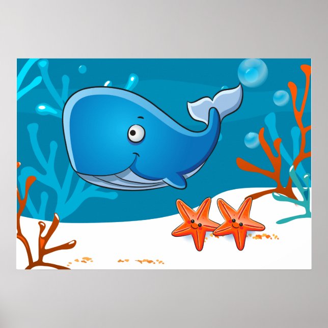 Ocean Aquatic Cute Whale Starfish Poster (Front)