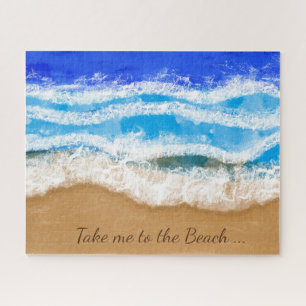 Ocean Art, White Foamy Waves on a Sandy Beach Jigsaw Puzzle