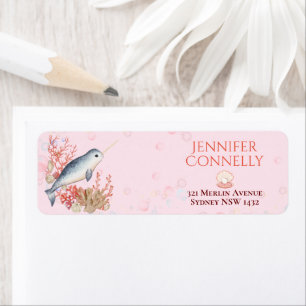 Ocean baby Narwhal seashells Return Adress Address Label