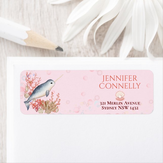 Ocean baby Narwhal seashells Return Adress Address Label (Insitu)