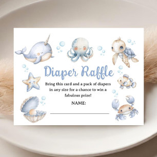 Ocean Baby Shower Boy Dusty Blue Diaper Raffle Enclosure Card