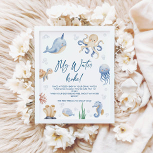 Ocean Baby Shower My Water Broke Game Sign