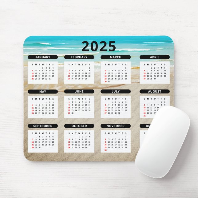 Ocean Beach 2025 Calendar  Mouse Pad (With Mouse)