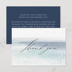 Ocean Beach Abstract Watercolor Blue Wedding Thank You Card