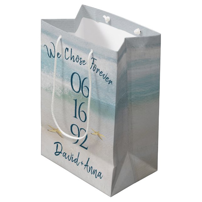 Ocean Beach Anniversary Wedding Date Medium Gift Bag (Front Angled)