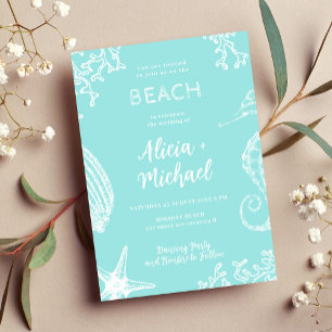 Ocean beach aqua blue destination wedding  invitation