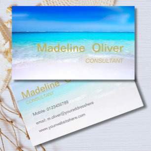 Ocean Beach Aqua Blue Sea Travel Modern Gold Business Card