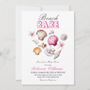 Ocean Beach Babe Pink Seashell Girl Baby Shower Invitation