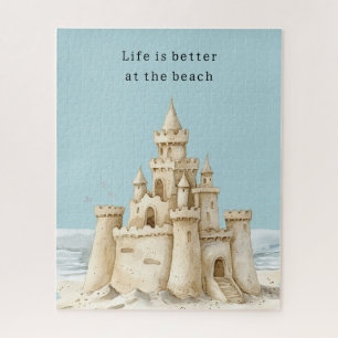 Ocean Beach Birds Blue Sky Cream Sand Castle Jigsaw Puzzle