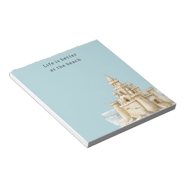 Ocean Beach Birds Blue Sky Cream Sand Castle Notepad (Angled)