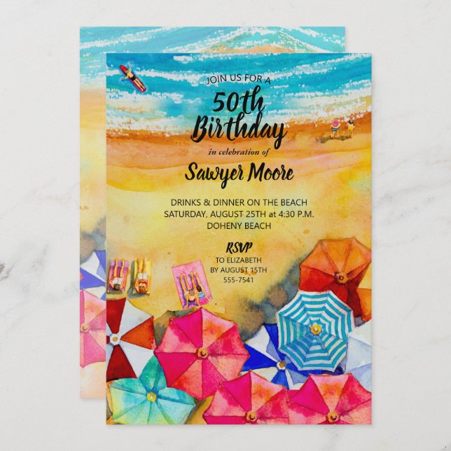 Ocean Beach Birthday Party Invitations (Front/Back)