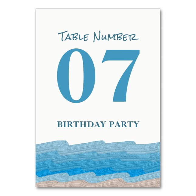 Ocean Beach Birthday Party Table No. Number (Front)