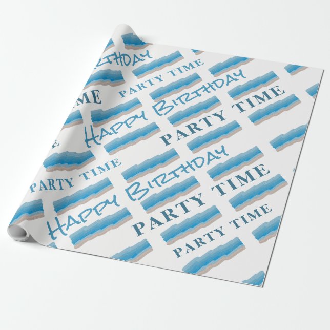 Ocean Beach Birthday Wrapping Paper (Unrolled)