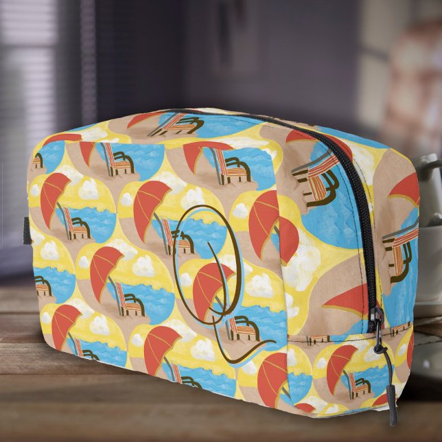 Ocean Beach Chair Art Custom Initial Toiletry Bag (Creator Uploaded)