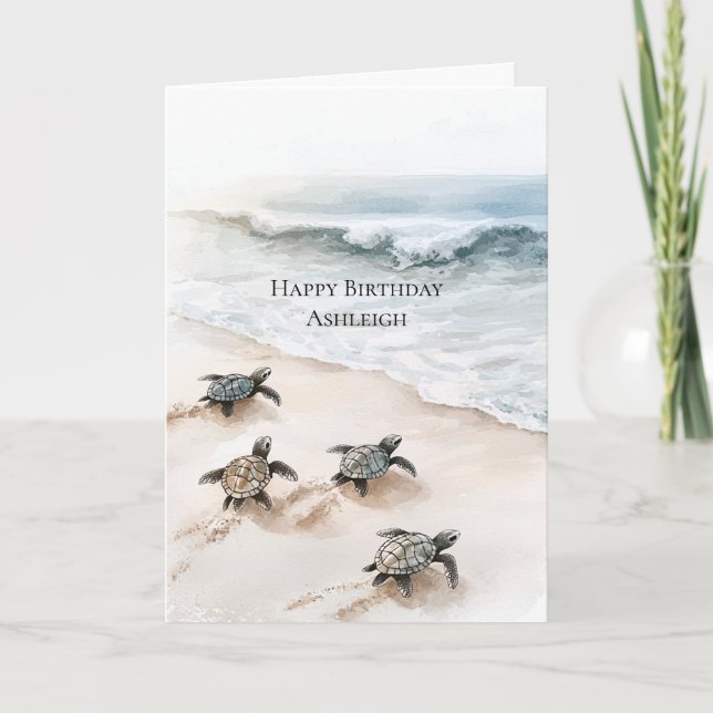 Ocean Beach Coast Sea Turtles Card (Front)