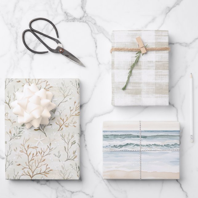 Ocean Beach Coast Starfish Birthday Wrapping Paper Sheet (Front)