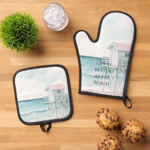 Ocean Beach Coastal   Oven Mitt & Pot Holder Set