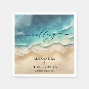 Ocean Beach Couple Wedding Signature Summer Guest Napkin