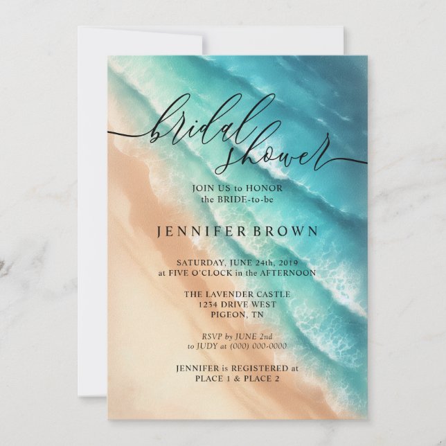 Ocean Beach Cute Signature Summer Watercolor Invitation (Front)